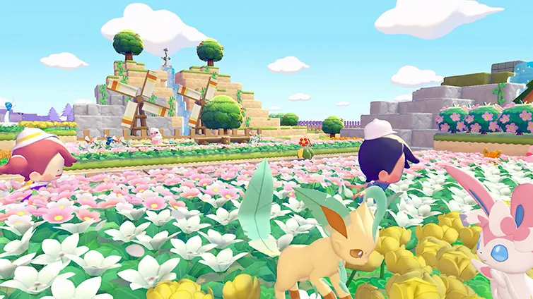 Flower meadow with Pokémon and windmills