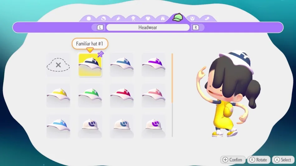 The in-game Headwear menu shows Ditto's customization options.