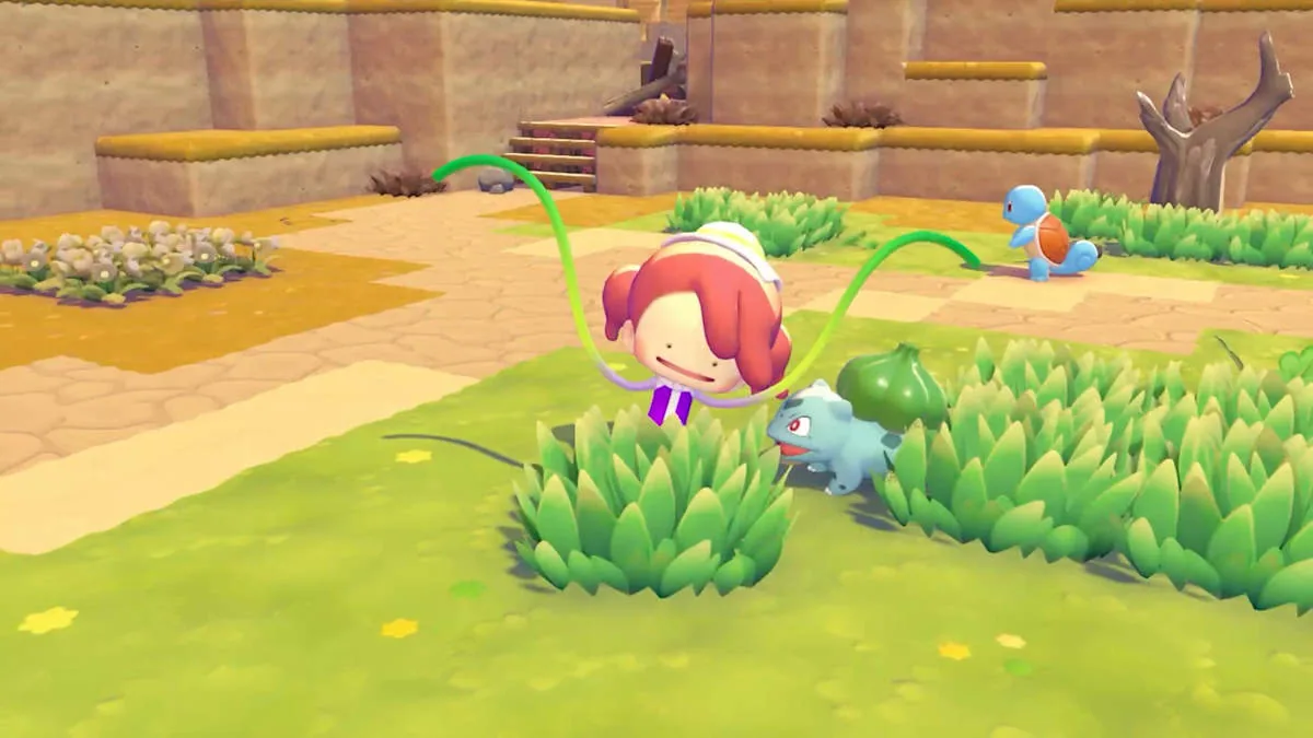 Ditto uses Leafage beside Bulbasaur and Squirtle.